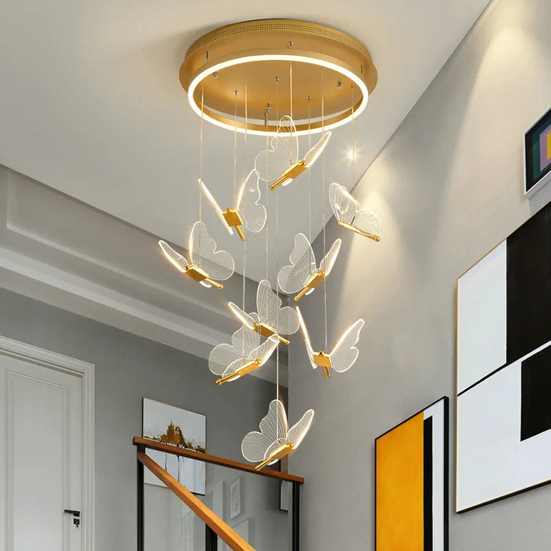 ثريات فراشة ذهبية بإضاءة LED من DecorBites™ للمنزل، السلالم، غرفة المعيشة، وغرف النوم