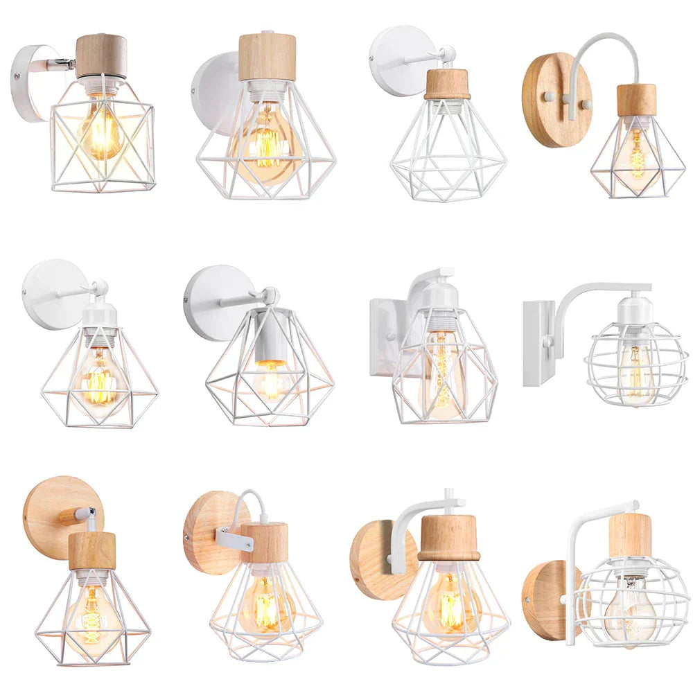 DecorBites™ Iron White Cage Wall Lamp for Modern Indoor Lighting