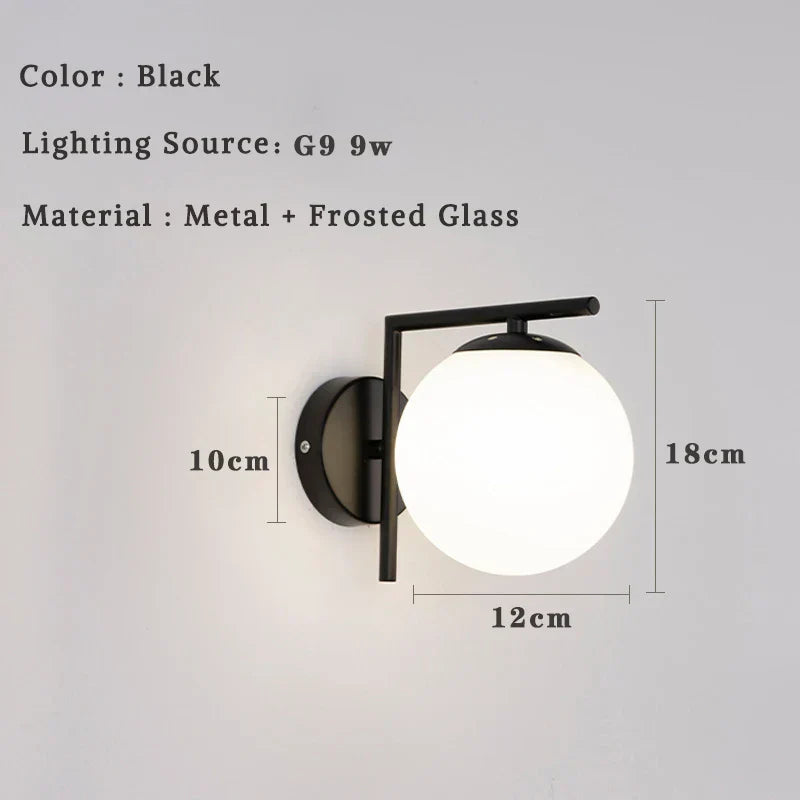 مصباح حائط DecorBites™ الكروي الزجاجي LED لغرفة النوم وغرفة المعيشة والإضاءة الداخلية