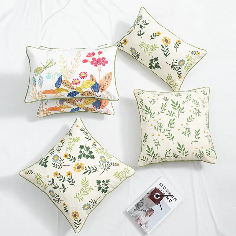 DecorBites™ Daisy Floral Embroidery Cushion Cover, Soft Cozy for Living Room Sofa