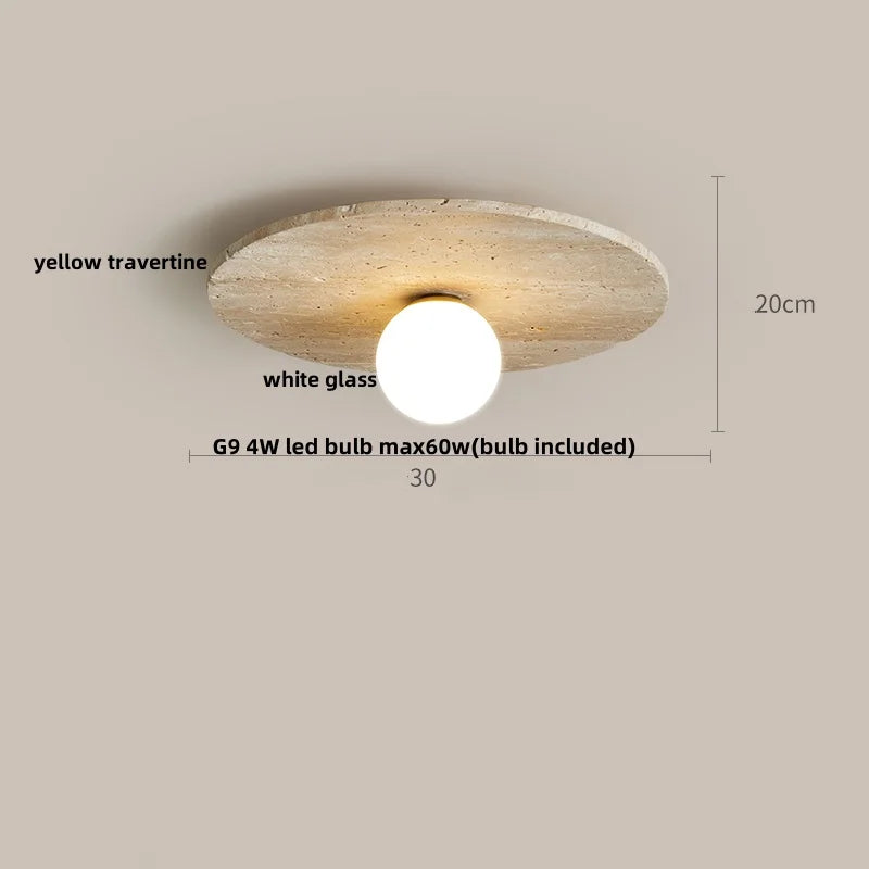 DecorBites™ Glass Ball LED Ceiling Light, Japan Style, Yellow Travertine, Restaurant Reading Décor