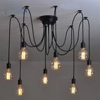 Black Industrial Spider Pendant Light, 6-Light Iron