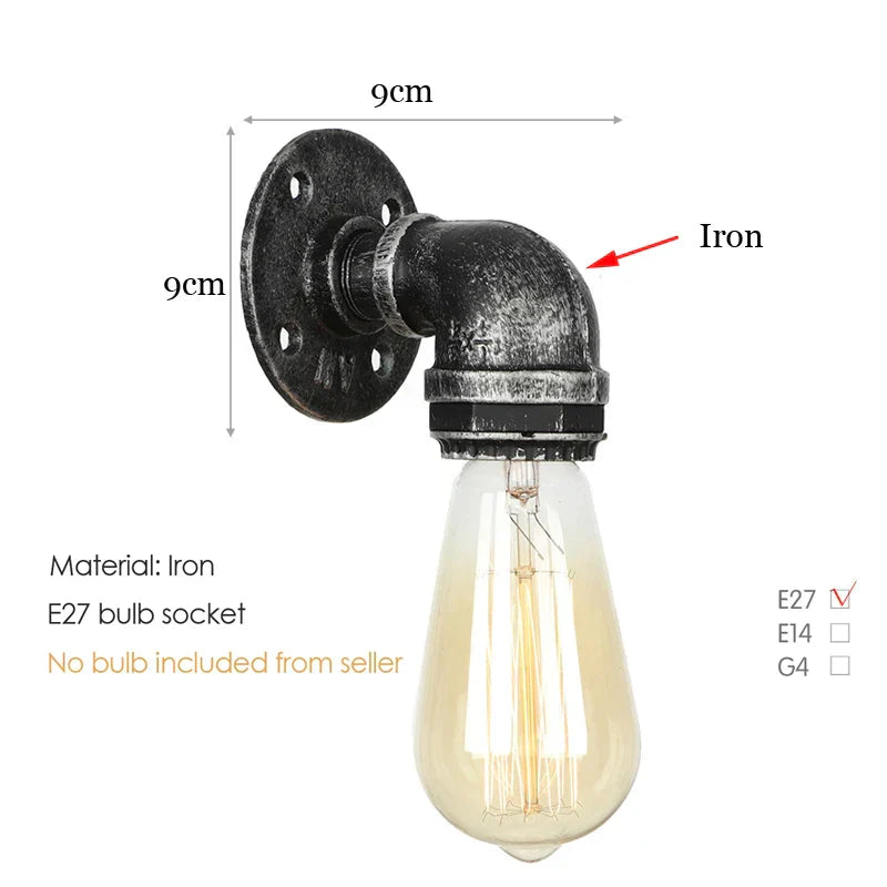 DecorBites™ Industrial Iron Pipe Wall Sconce for Bedroom, Bar, Cafe, Restaurant, Aisle, and TV Background