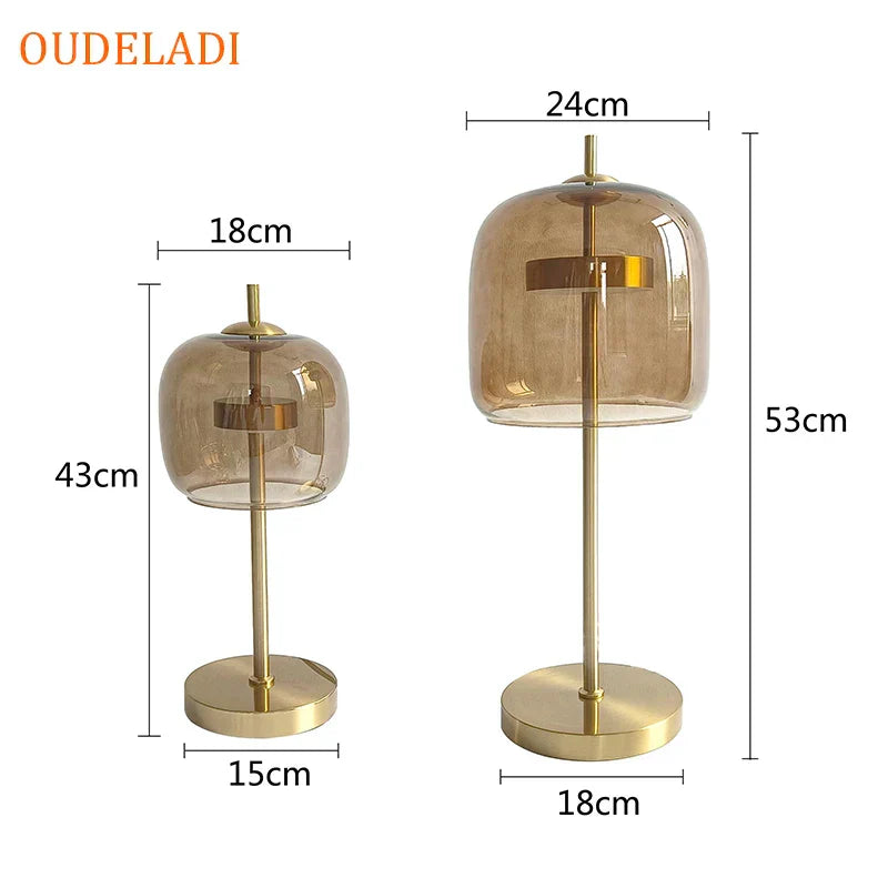 مصباح مكتب DecorBites™ الذهبي الزجاجي LED لديكور المنزل العصري الفاخر