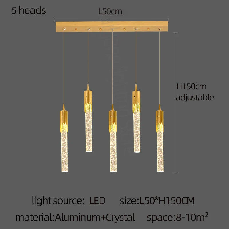 DecorBites™ Gold Crystal LED Chandelier: مصابيح غرفة طعام عصرية، إضاءة سقف معلقة للمطبخ