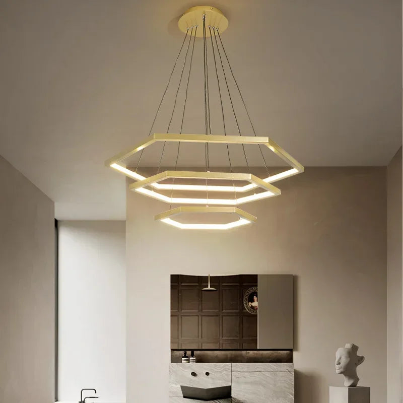 DecorBites™ Hexagon Aluminium LED Pendant Light Dimmable Minimalist Chandelier for Living Room Bedroom