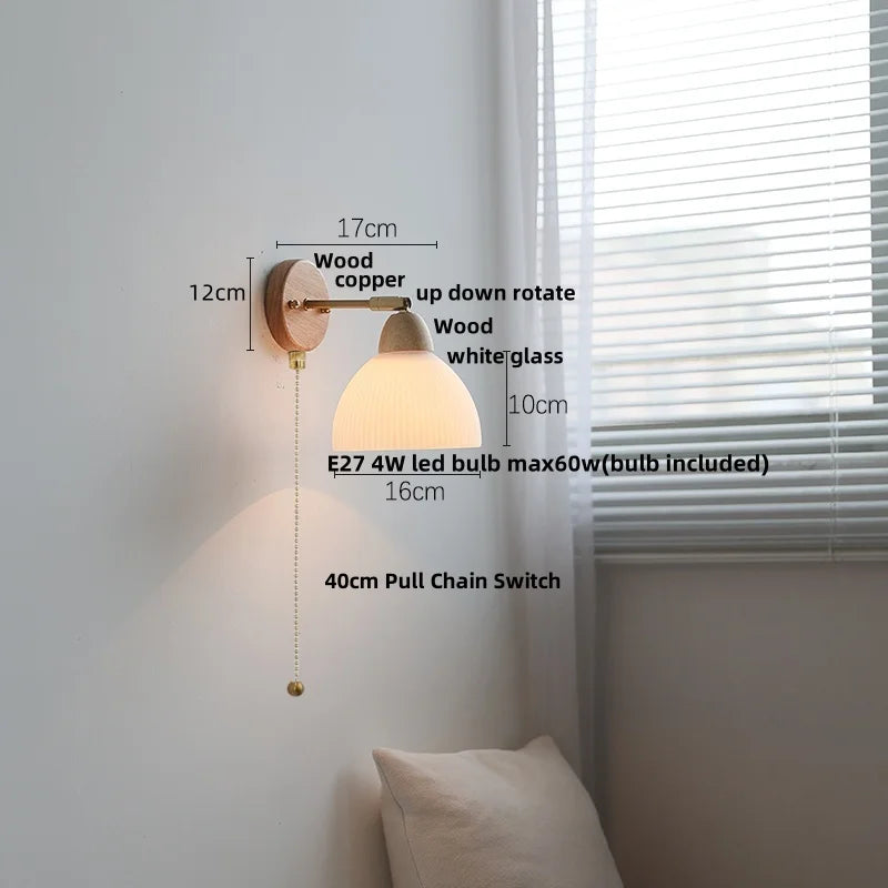 DecorBites™ Iron Wood LED Wall Light Fixture Rotate Bedside Lamp Aplique Pared