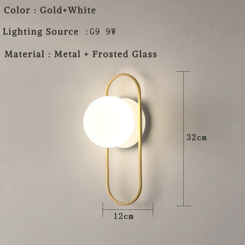 مصباح حائط DecorBites™ الكروي الزجاجي LED لغرفة النوم وغرفة المعيشة والإضاءة الداخلية