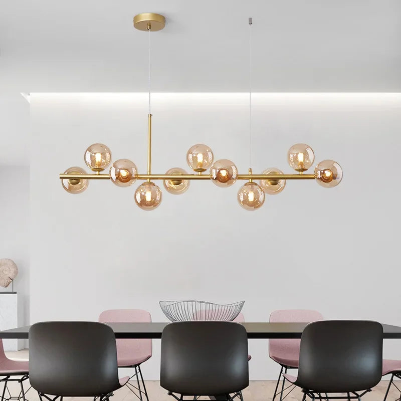 مصباح قلادة LED زجاجي ذهبي من DecorBites™ بـ 11 رأسًا لغرفة المطبخ والطعام