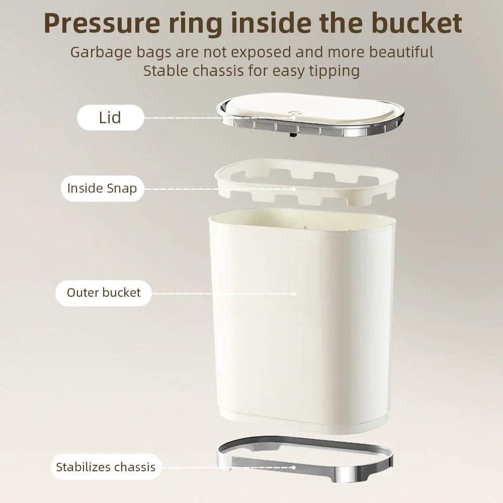 DecorBites™ Light Luxury Bathroom Trash Can with Lid for Kitchen, Living Room - Waterproof Narrow Waste Bin