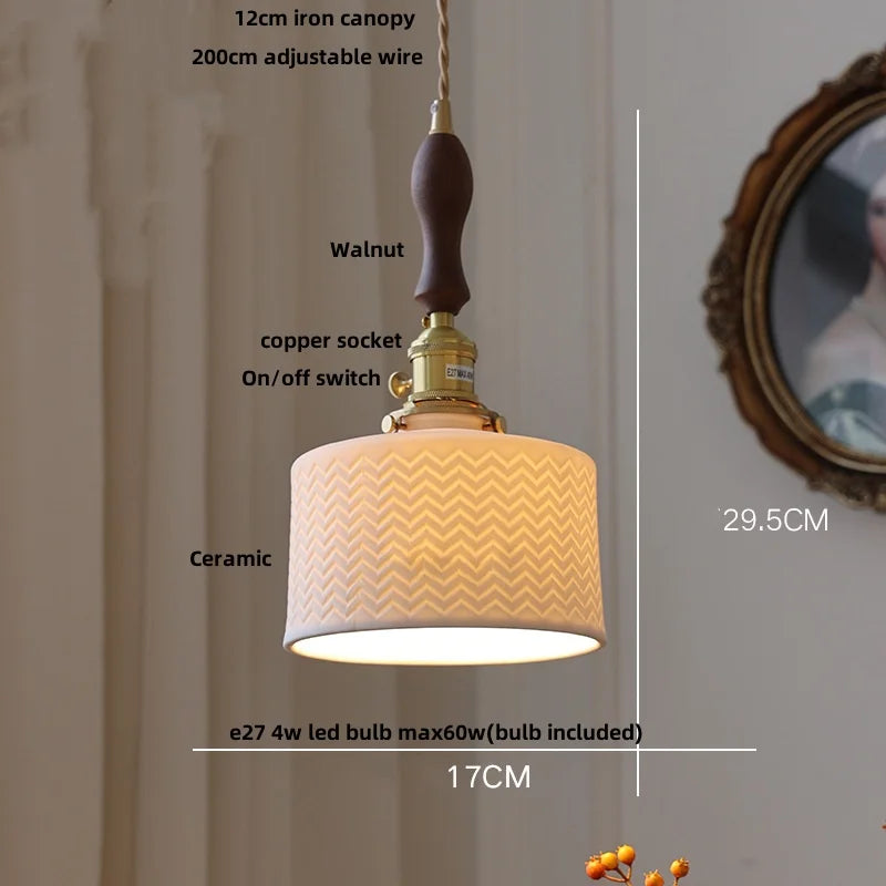 DecorBites™ Copper Ceramic LED Pendant Lights Walnut Wood Hang Lamp