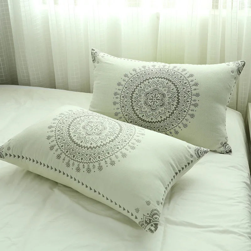 غطاء سرير مفرد ياباني من القطن DecorBites™ مع غطاء وسادة - تصميم طيور وزهور