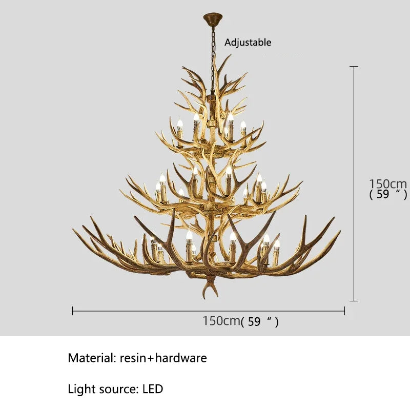 DecorBites™ Antler LED Chandeliers: Creative Retro Resin Pendant Lamps for Home & Hospitality Lighting