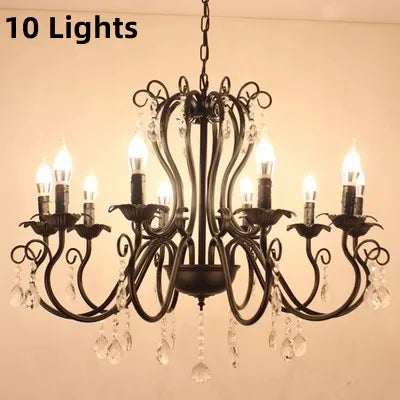 DecorBites™ Black White Metal Chandelier with Crystal Pendants for Elegant Home Lighting