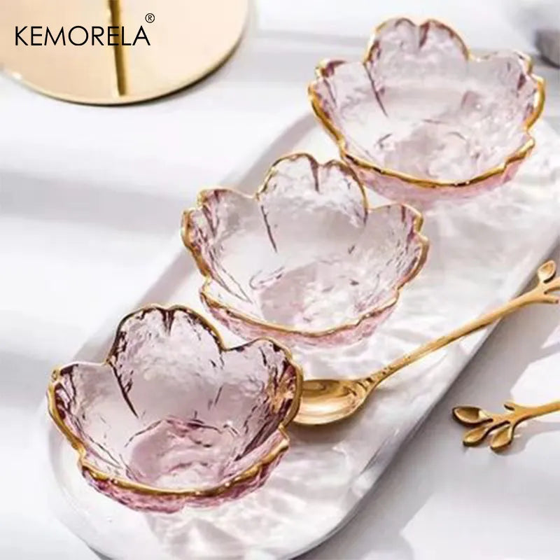 أطباق زجاجية يابانية من DecorBites™ بحافة ذهبية - طقم من 3 قطع | أوعية صغيرة للبهارات والحلويات