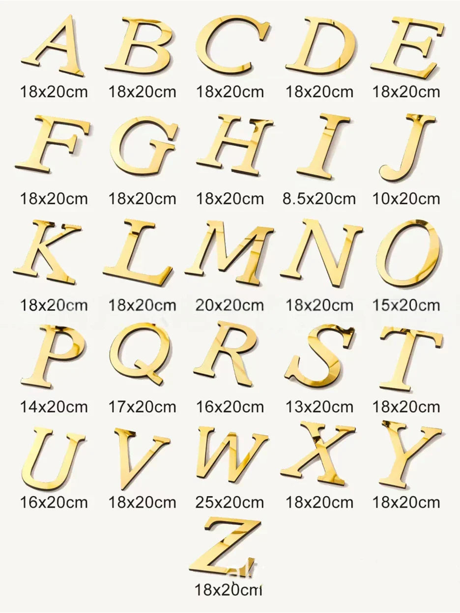 DecorBites™ 20cm Gold/Silver 3D Mirror Letters Wall Stickers For Home Decor