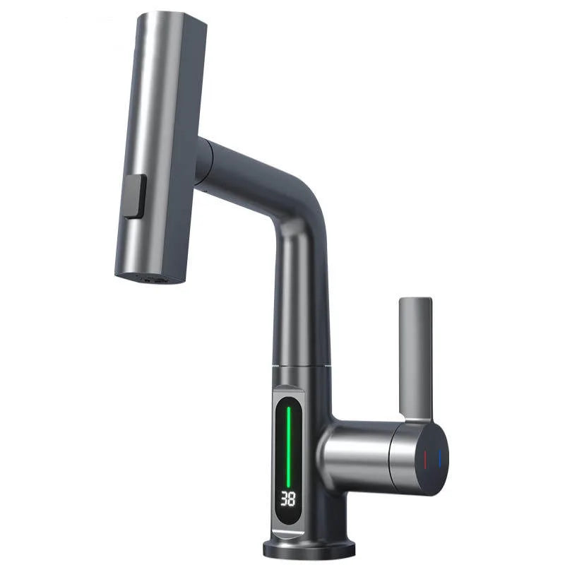 DecorBites™ Digital Display Brass Basin Faucet, Hot Cold Mixer, White Single Lever