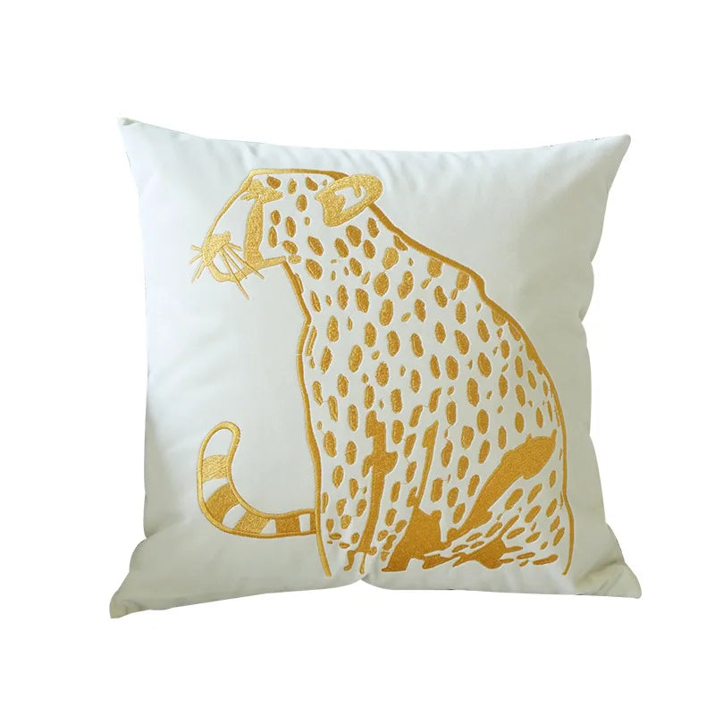 DecorBites™ Gold Leopard Velvet Pillow Case 45x45cm Luxury Embroidered Animal Cushion Cover