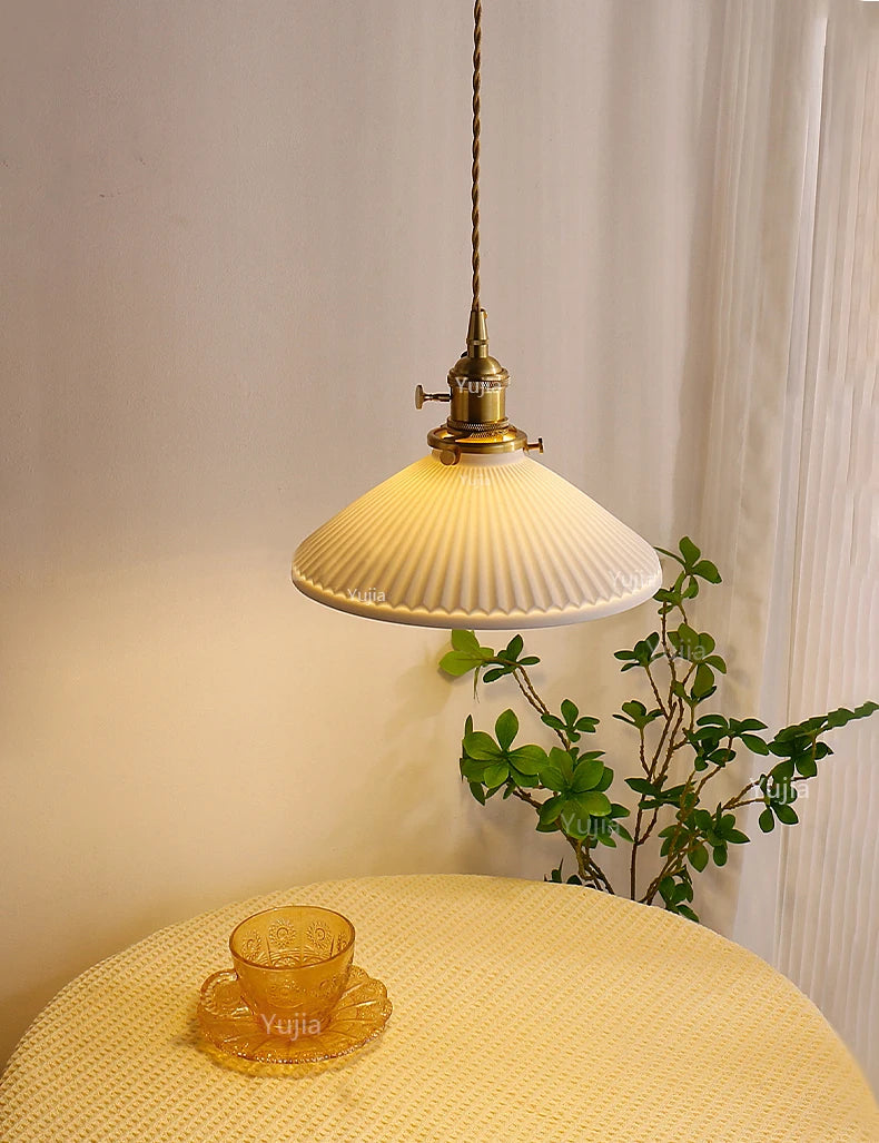 Japanese Ceramic Pendant Light With Copper Finish