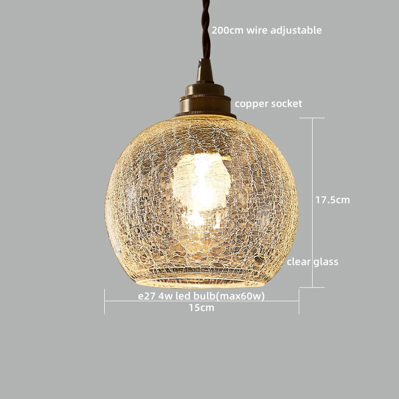 مصباح تعليق LED من DecorBites™ بتصميم ياباني، مصابيح تعليق زجاجية نحاسية