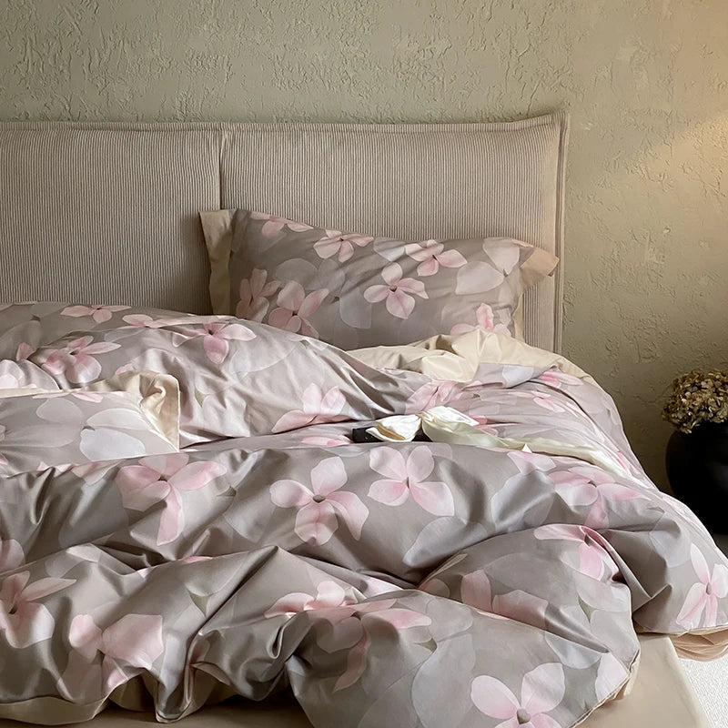 DecorBites™ Egyptian Cotton Bedding Set: Queen King Ru Size Print Duvet Cover Sheet Pillowcase