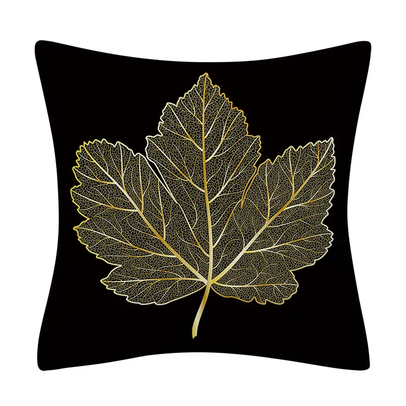 45x45cm Golden Leaves Pillow Cases by DecorBites™ - Nordic Ins Black Sofa Decor