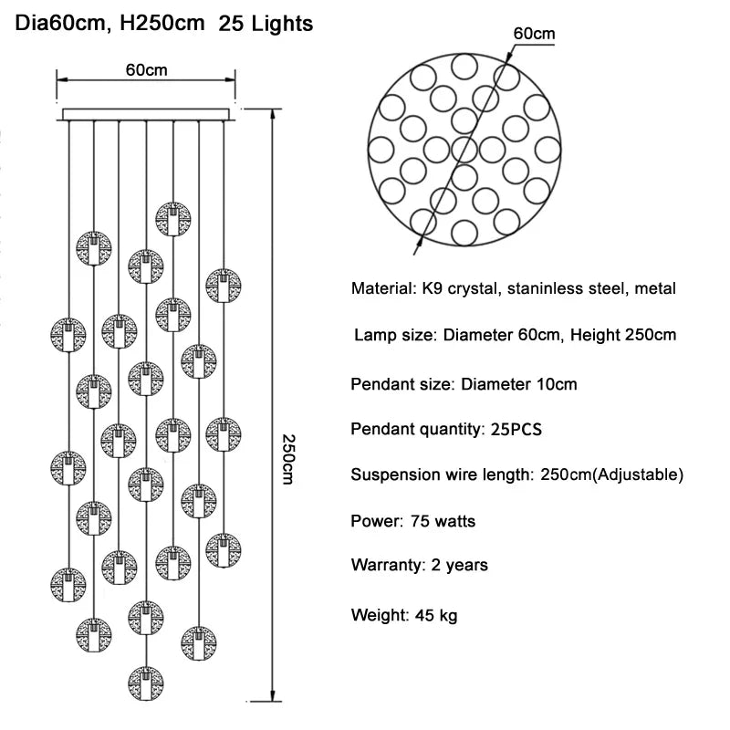 DecorBites™ Crystal Ball LED Chandelier Pendant Light for Living Room Kitchen Lighting