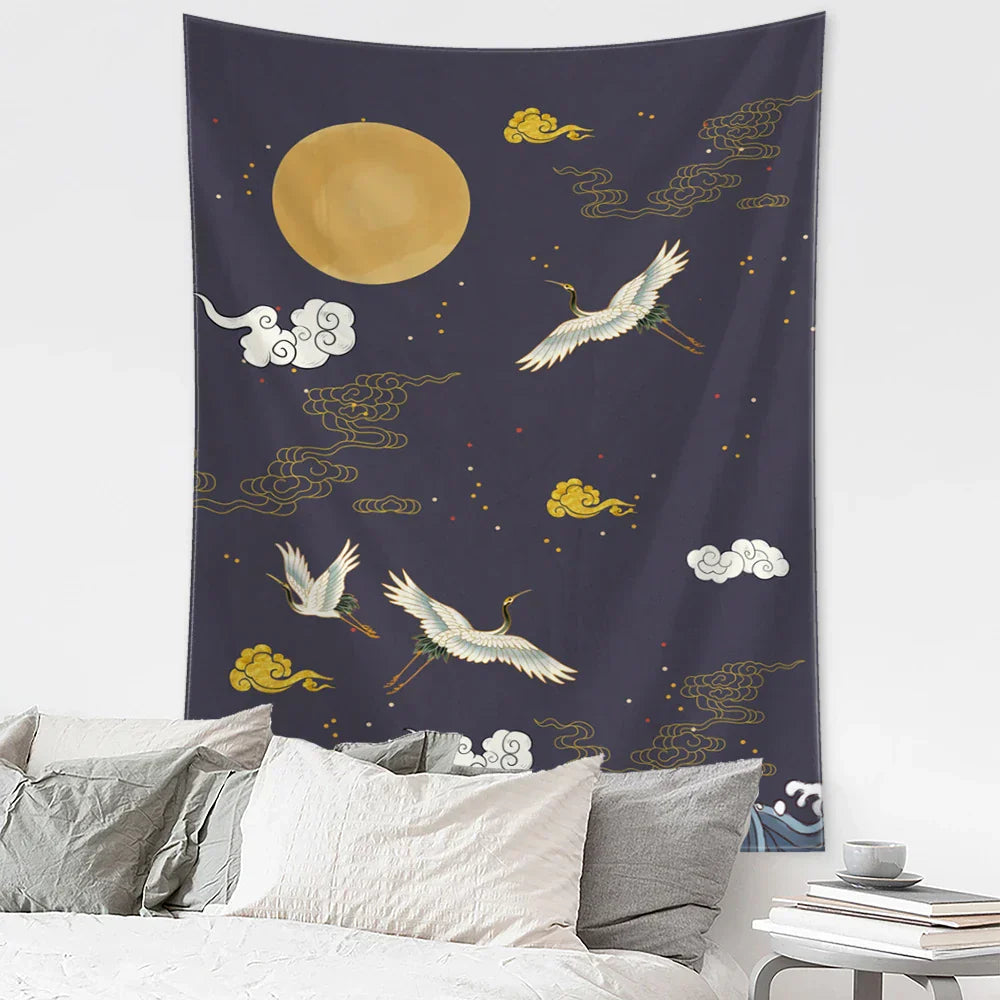 DecorBites™ Flying Crane Wall Hanging Tapestry for Home Retro Wall Decor