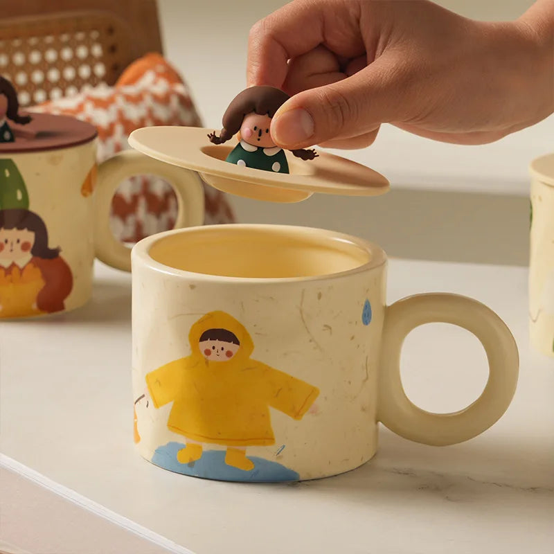 كوب قهوة سيراميك إبداعي من DecorBites™ مع غطاء للأزواج