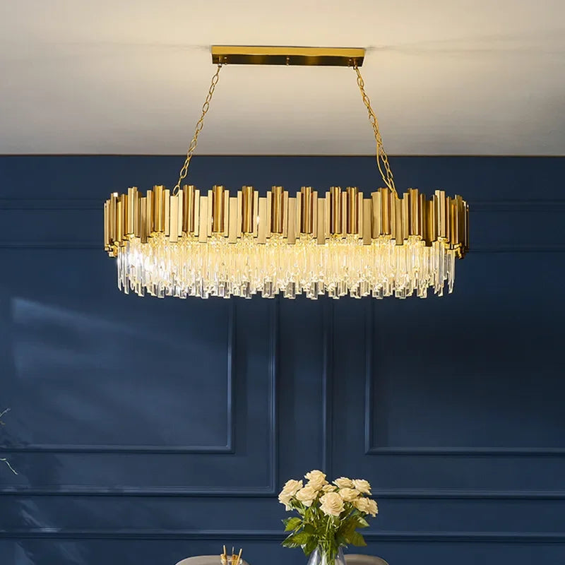 أضواء قلادة كريستال LED ذهبية من DecorBites™ لغرفة الطعام - تركيبات تعليق داخلية مذهلة