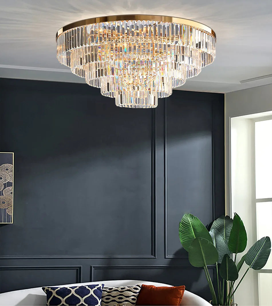مصابيح سقف كريستالية ذهبية LED من DecorBites™: تجهيزات فاخرة لديكور المنزل