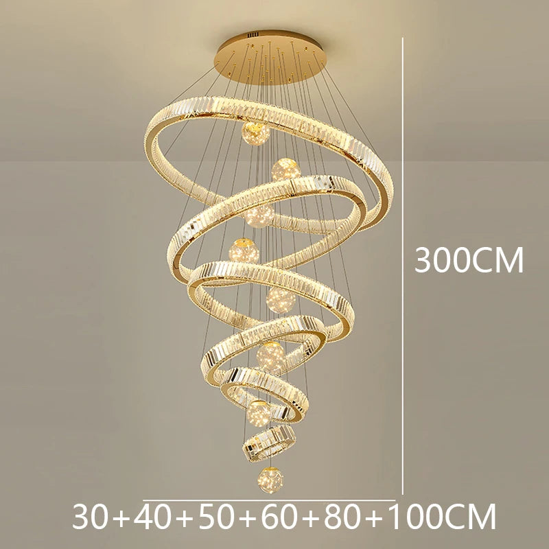 Modern Crystal Ring Staircase Chandelier Pendant Light