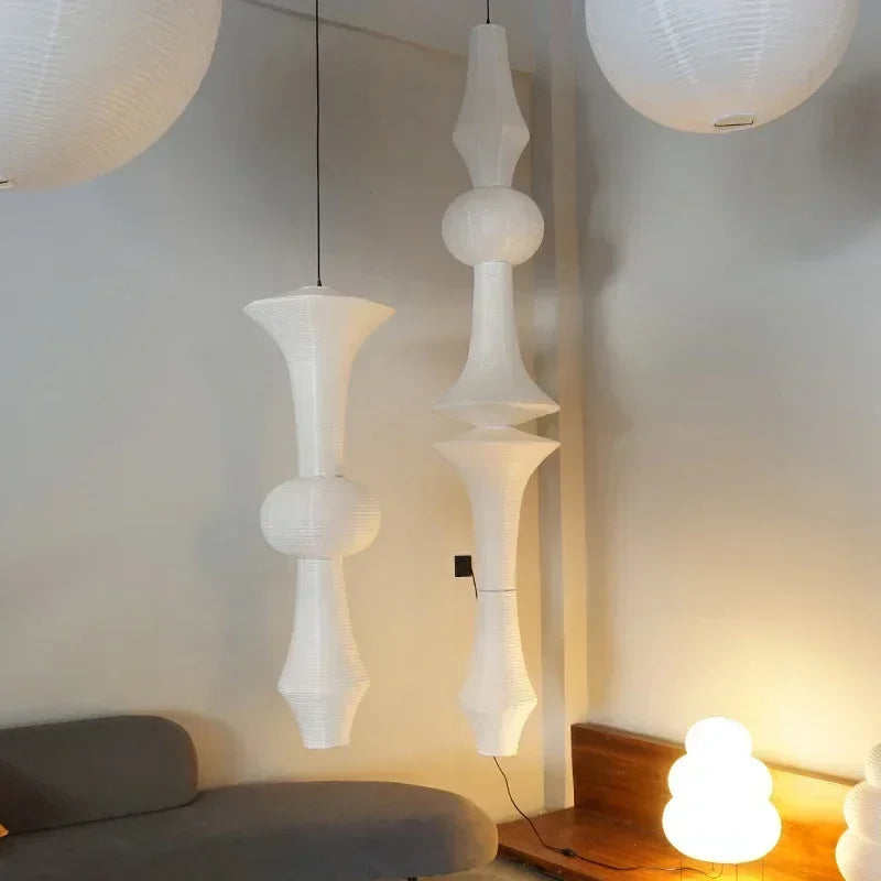 DecorBites™ مصباح معلق ورقي ياباني من القطن على طراز وابي سابي مع لمبة E27