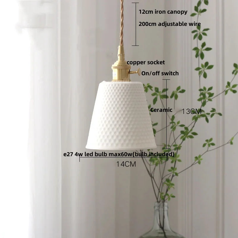 DecorBites™ Brown Wood LED Pendant Lamp Ceramic Nordic Hanging Light Fixtures