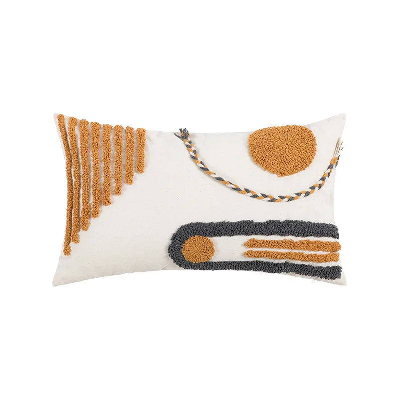 DecorBites™ Geometric Embroidered Cotton Canvas Cushion Cover Home Decor Boho Style