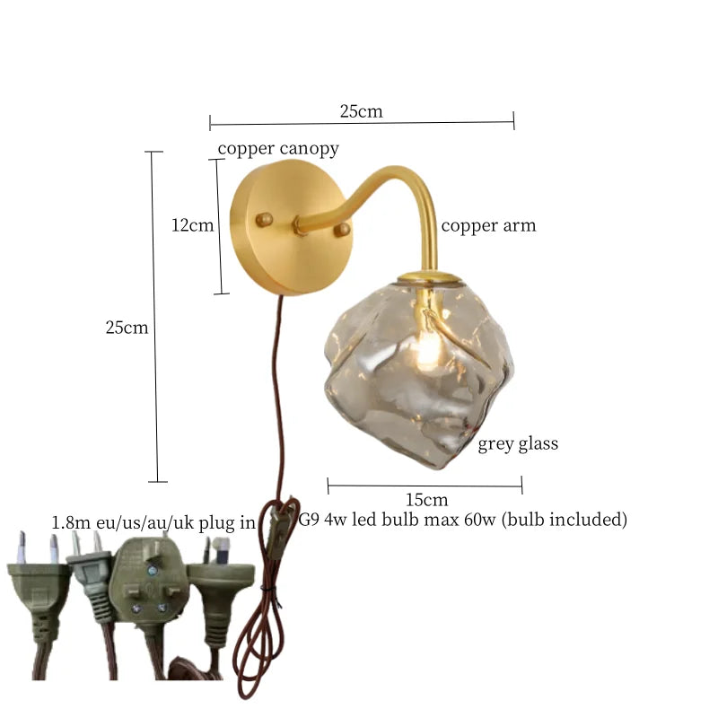 DecorBites™ Grey Glass LED Wall Lamp for Home Decor and Lighting