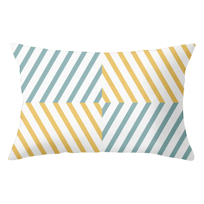 DecorBites™ Geometric Striped Curved Rectangle Pillowcase - Yellow Blue Sofa Throw Pillows