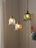 Vintage Amber Glass Pendant Light With Brass Detail