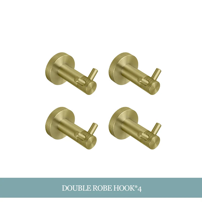 DecorBites™ طقم أدوات ذهبية: حامل منشفة، حامل ورق حمام، علاقة أرواب، علاقة أكواب