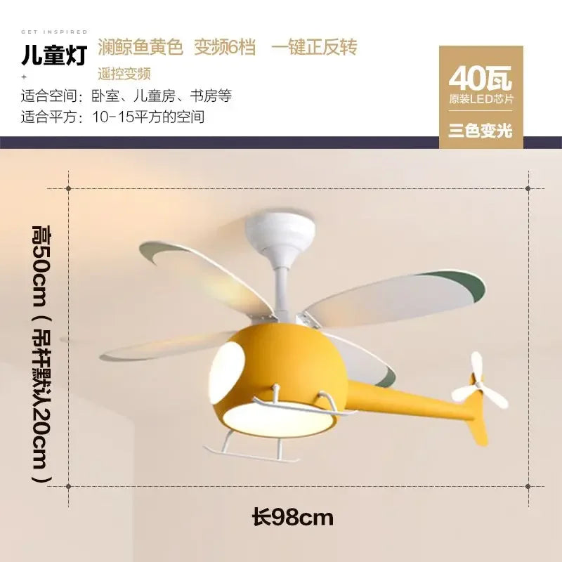 DecorBites™ Kids' Helicopter Ceiling Fan with LED Light Chandelier - Modern Aircraft Design