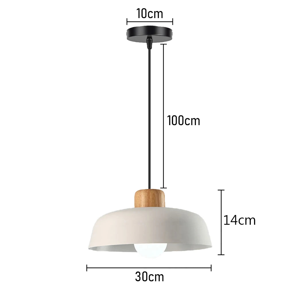 Nordic White Iron Pendant Light With Wood Accent