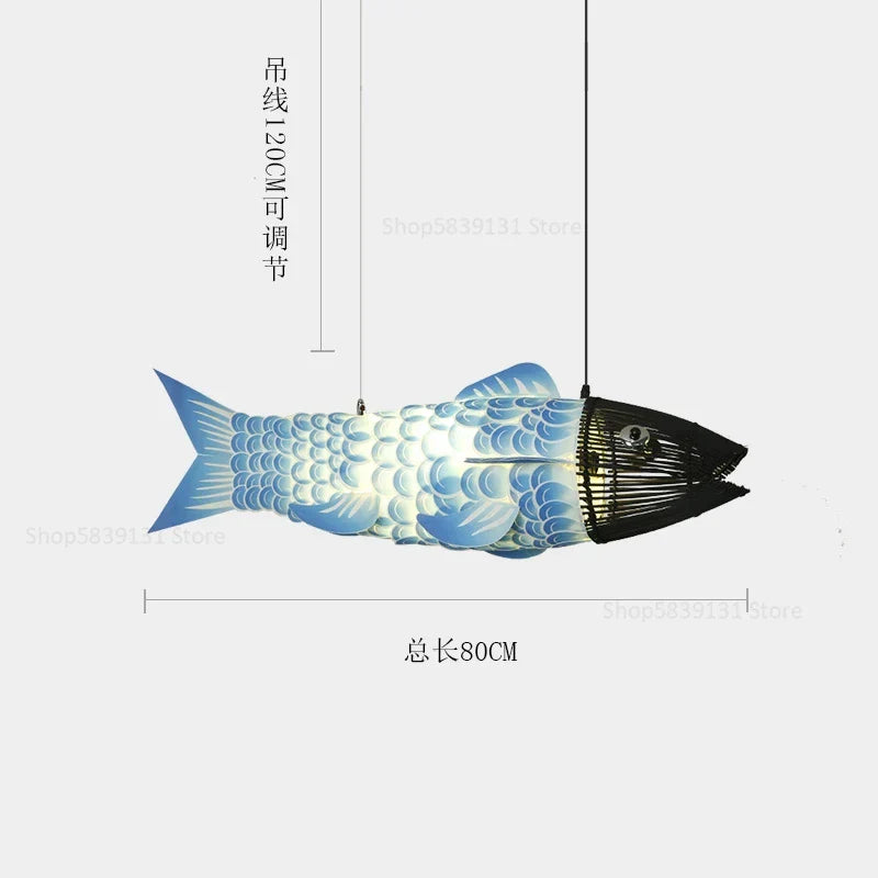 DecorBites™ Bamboo Fish Pendant Light: Chinese Style Chandelier for Modern Living Room Decor