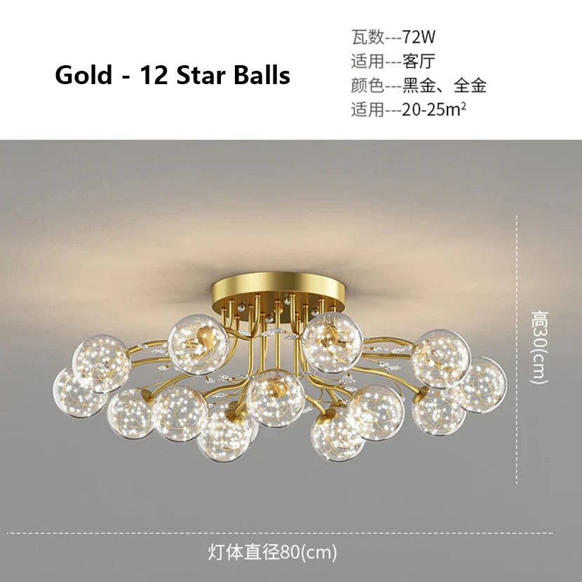 DecorBites™ Glass Bubble Ball LED Ceiling Light in Black Gold Crystal for Bedroom & Living Room