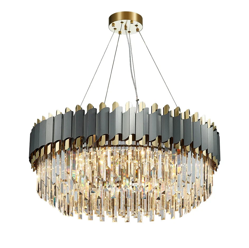 DecorBites™ Art Deco Black Golden Crystal Chandelier for Foyer