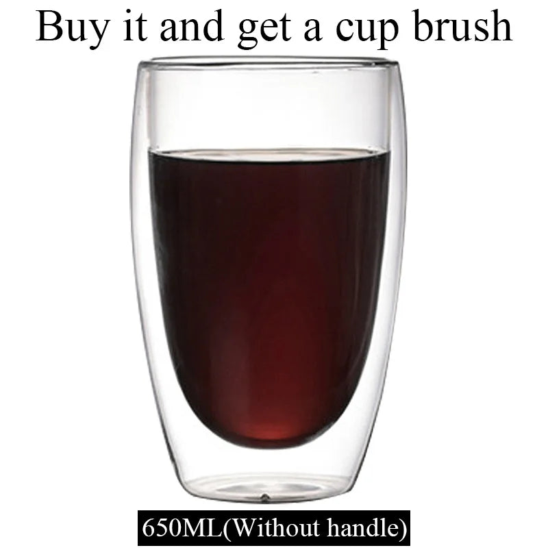 DecorBites™ Double Wall Borosilicate Glass Mug Heat Resistant Tea Coffee Cup