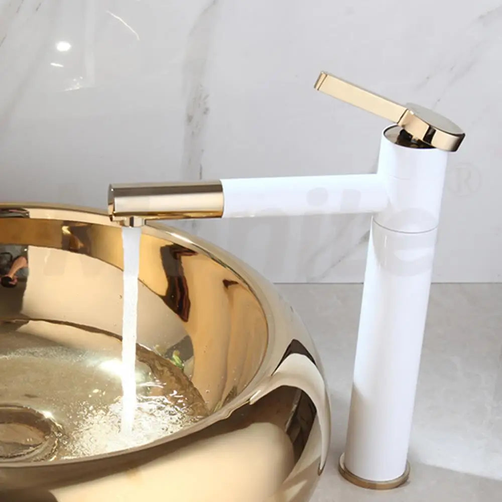 DecorBites™ Golden Plated Round Ceramic Luxury Bath Mixer Set with Brass Faucet & Pop Drain