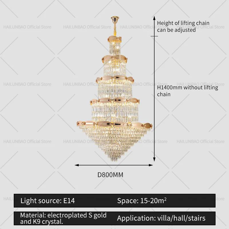 DecorBites™ Grand Hall Crystal Chandelier Spiral Staircase Post-Modern Light Luxury Lighting