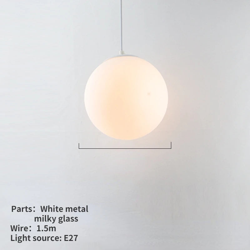 Nordic White Glass Globe Pendant Light With Iron Finish