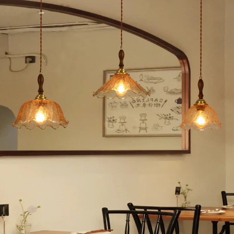 DecorBites™ Cracked Glass Copper Wooden Pendant Light for Home Indoor Living Room