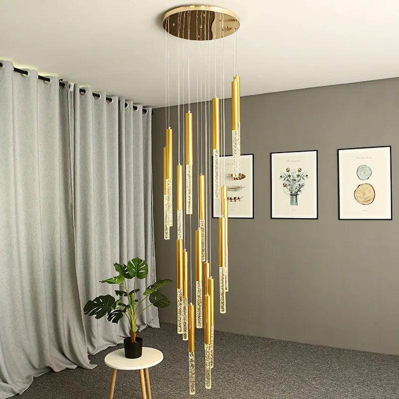 DecorBites™ Crystal Led Chandelier for Modern Loft Living Room Staircase, Gold Art Deco Hanging Lamp